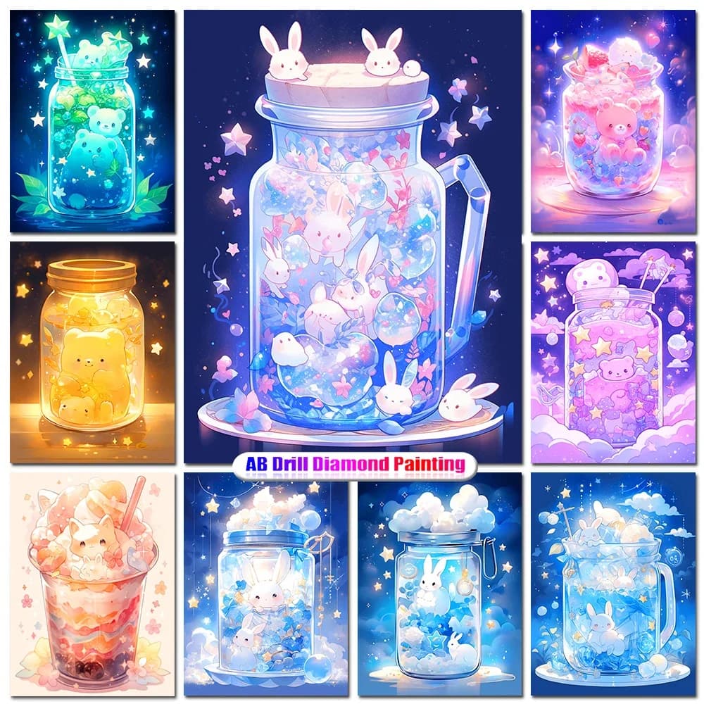 DIY Cartoon Diamond Painting AB Drill Cup Rhinestone Embroidery Animal Mosaic Cross Stitch Children Gifts Handicraft Decoration