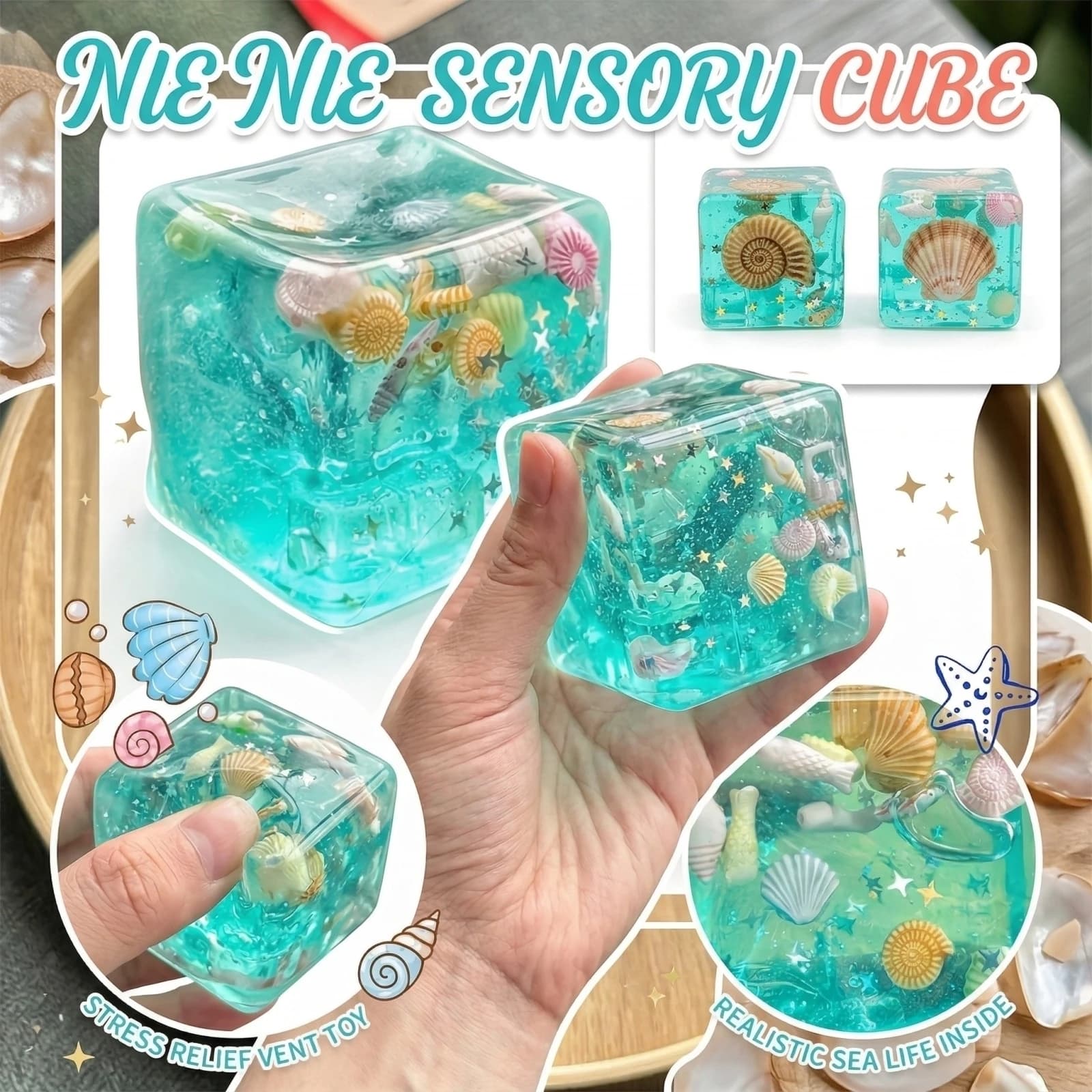Cubo Antistress Morbido Sensoriale a Tema Oceano, Giocattolo Fidget a Lenta Risalita, Giocattoli Squishy per Bambini e Adulti, Regali Rilassanti da Spremere