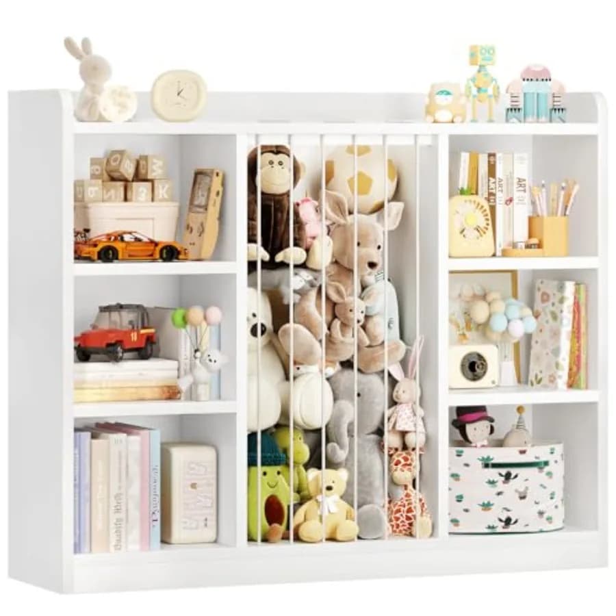Organizzatore per Giocattoli di Peluche a Tema Zoo per Bambini, Scaffale Porta Libri e Giocattoli per Camerette con Elastico