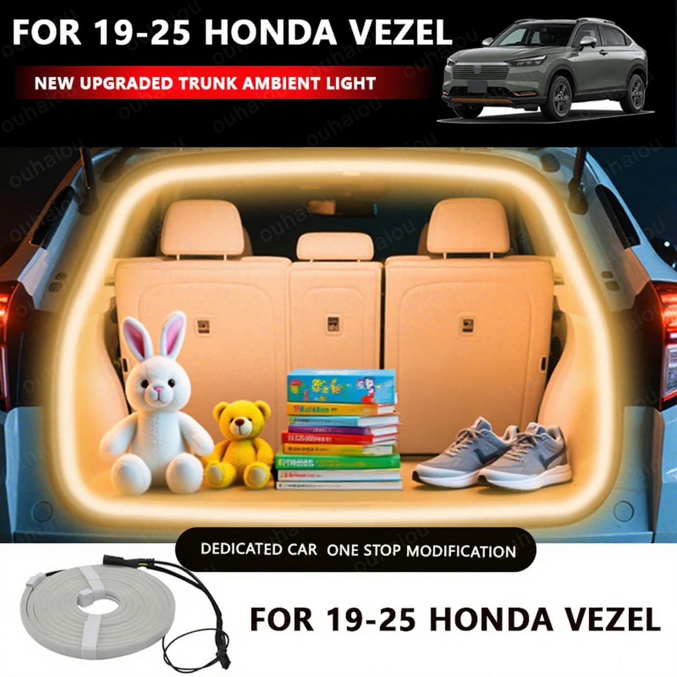 PER 2019-2025 HONDA VEZEL Baule posteriore Barra luminosa a LED Strisce Tronco Interno Lampada decorativa Striscia Bagagli Luce d'atmosfera