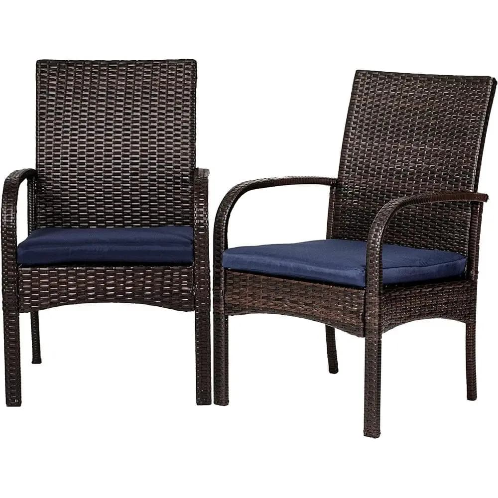 Outdoor Wicker Dining Chairs with Cushions, Patio Rattan Sets for Restaurants, Armchair with Armrests for 2