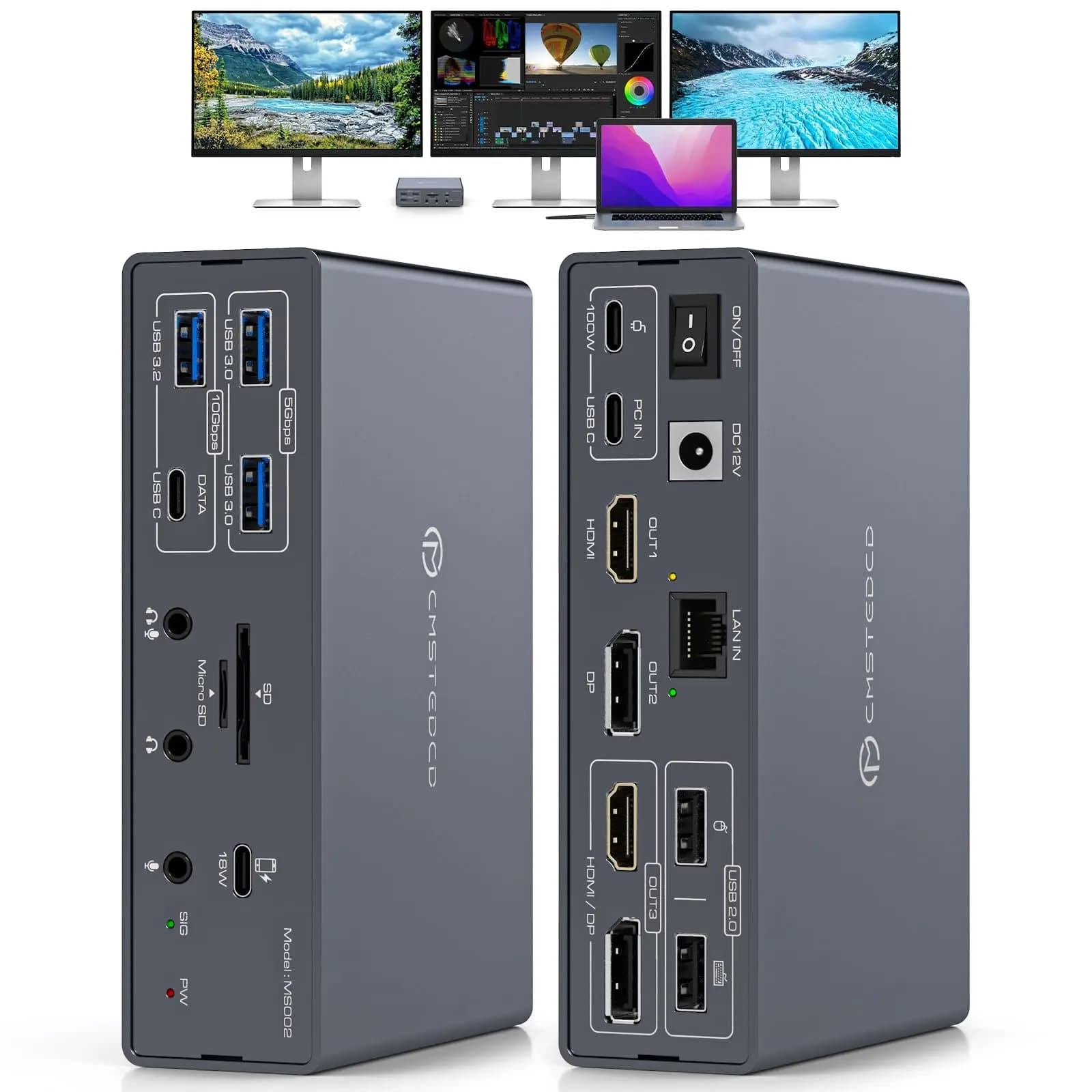 Displaylink Docking Station 4K Triple Monitor per MacBook M1 M2 M3 M4/Windows, Dock per laptop USB 3.0 USBC 19 in 1, 3 monitor, PD100W