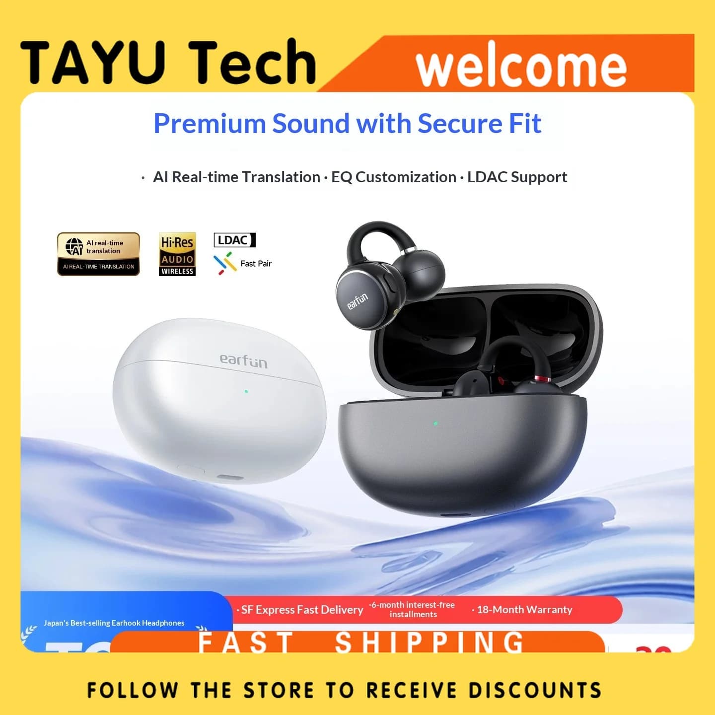 EarFun Clip Open-Ear Bone Conduction Bluetooth Headphones IPX7 Waterproof with AI Translation Wireless Sports Earbuds Dual Mic