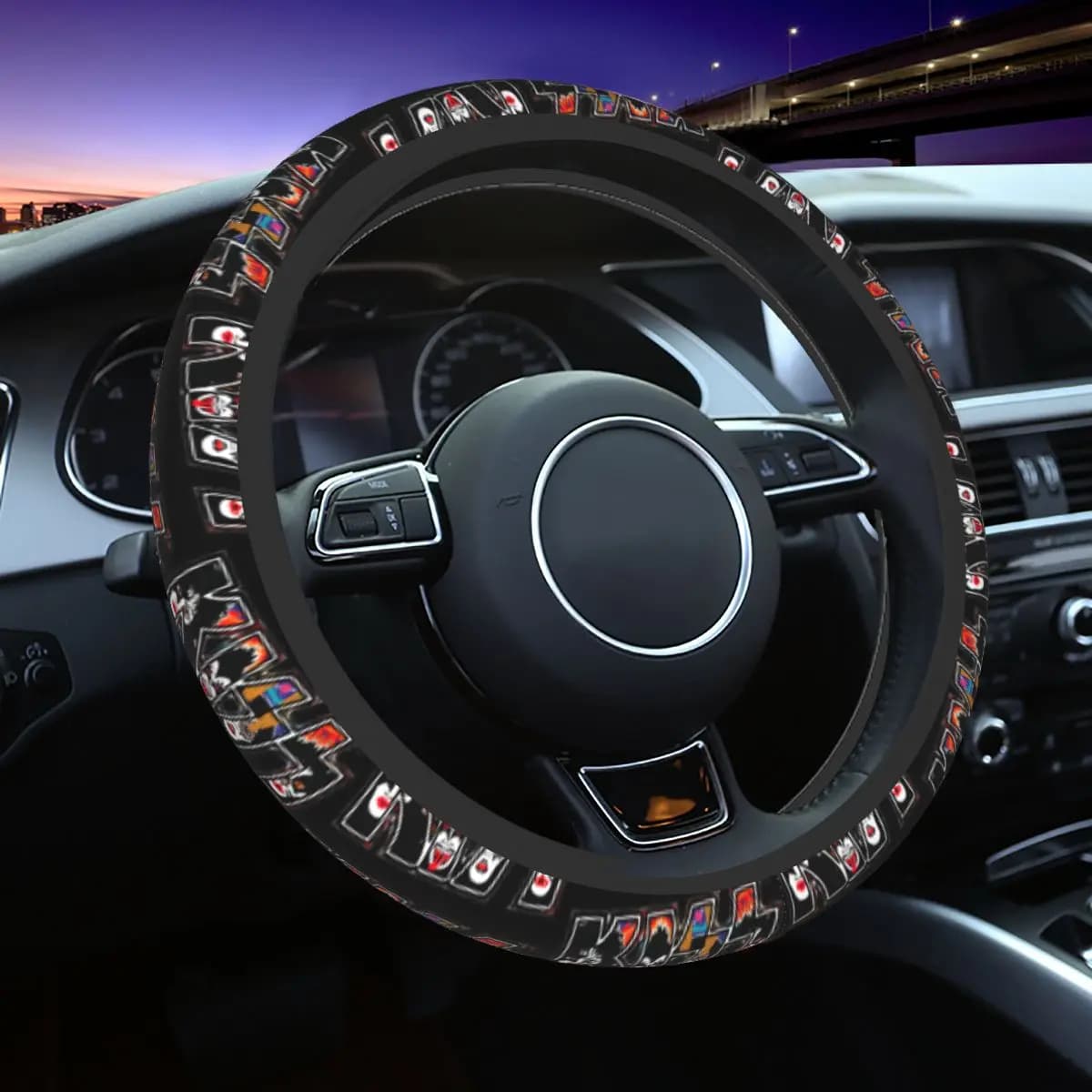 37-38 Coprivolante per auto KISS Rock Band Elastico Rock and Roll over Style Decorazione automatica Elastische Accessorio per automobile