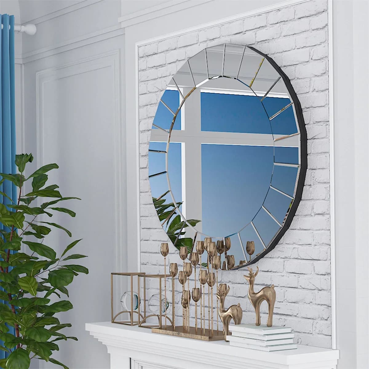per la decorazione della parete Specchio ornato veneziano antico per camera da letto, bagno, soggiorno Specchi decorativi rotondi grandi da 31,5 pollici