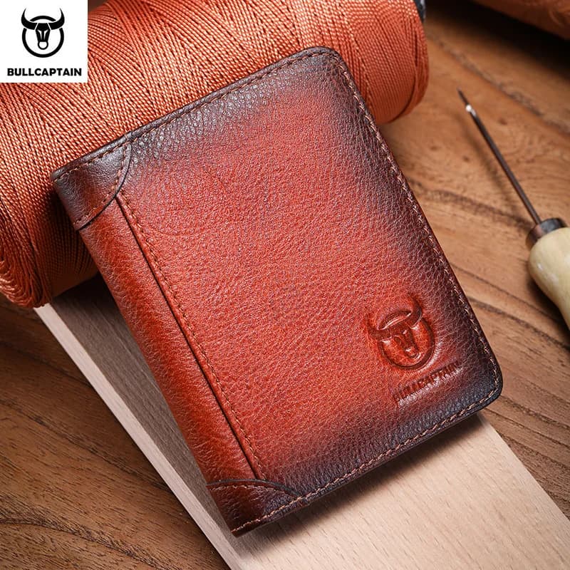 Portafoglio da uomo in vera pelle BULLCAPTAIN Casual Retro Cash Clip RFID antimagnetico Multi-Card Slot portamonete in pelle bovina