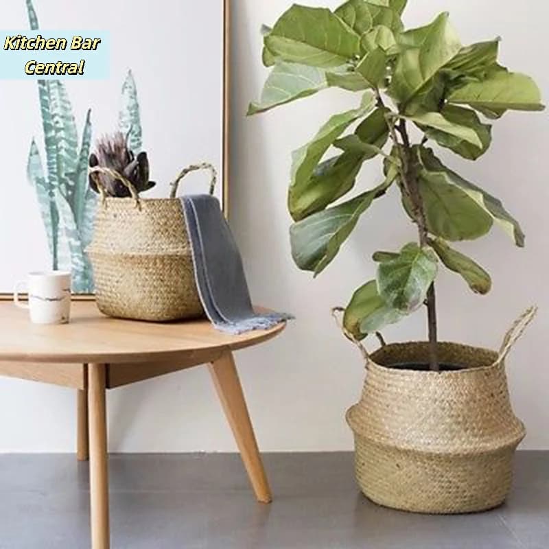 【Cesto portaoggetti in erba marina, vaso per piante, pieghevole, per lavanderia, decorazione per la stanza, 23x20 cm】