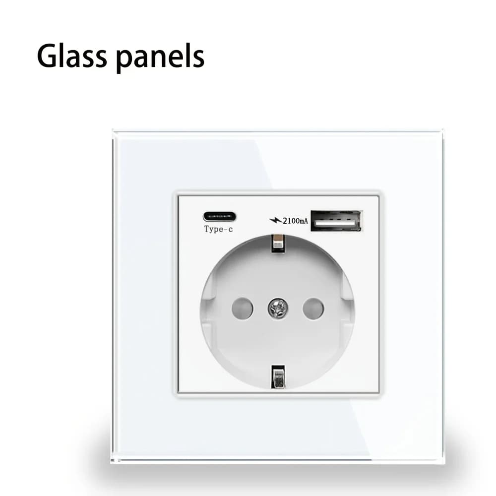 USB Type C Standard EU Panels High Quality Materials Built-in 16A Wall Mounted Power Supply AC110V-250V