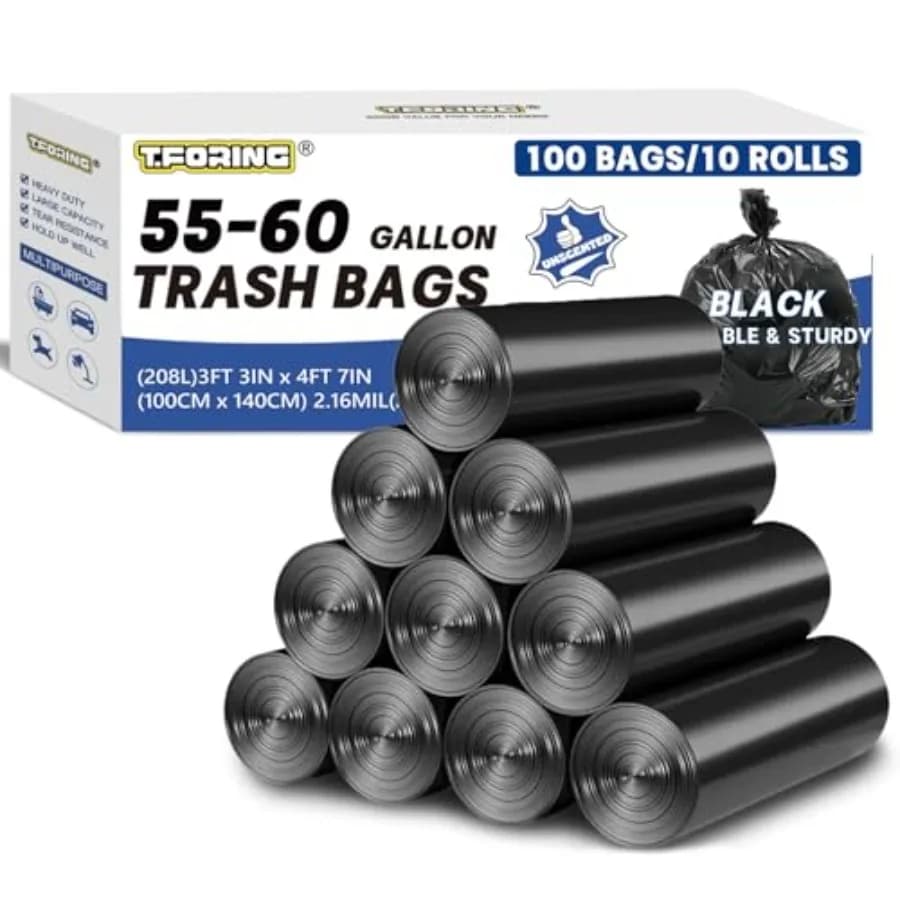 Sacchi per la Spazzatura da 55-60 Galloni, Resistenti, Spessore 2.1 Mil - 39''x55'', Confezione da 100, Sacchi Neri Extra Spessi, Inodori, Robusti, Grandi Sacchi per Pattumiera