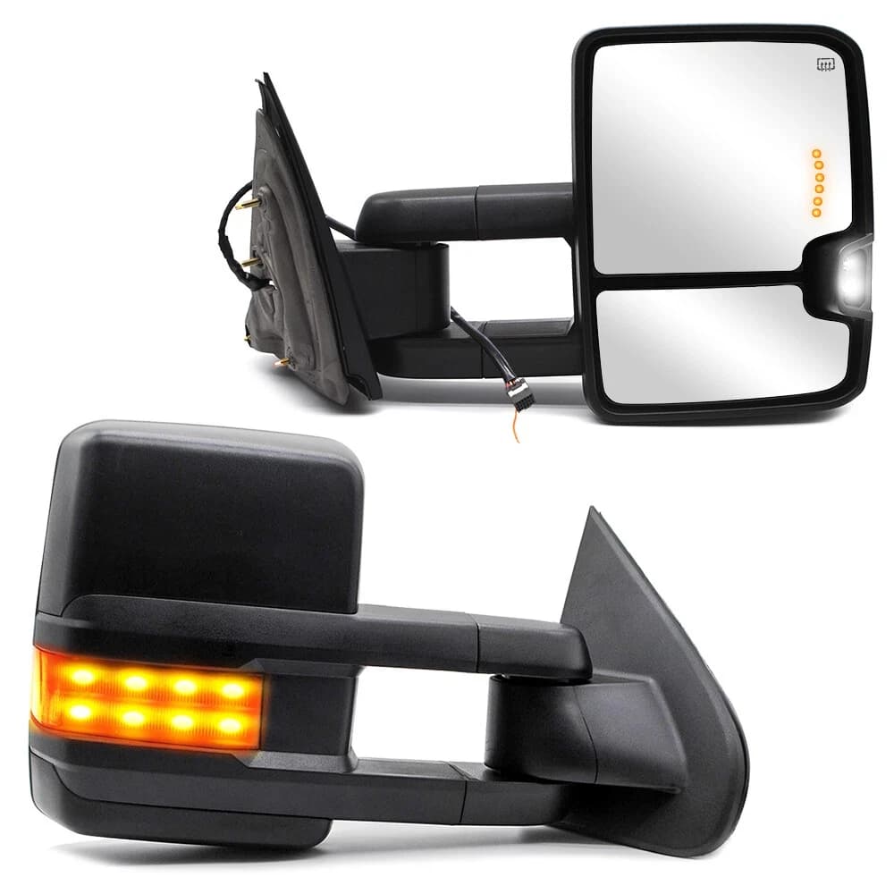 Specchietti da traino compatibili per Chevrolet C/K 1988-1998 GMC 1500/2500/3500 Coppia Power Chrome LED Segnali di distanza Specchi da traino