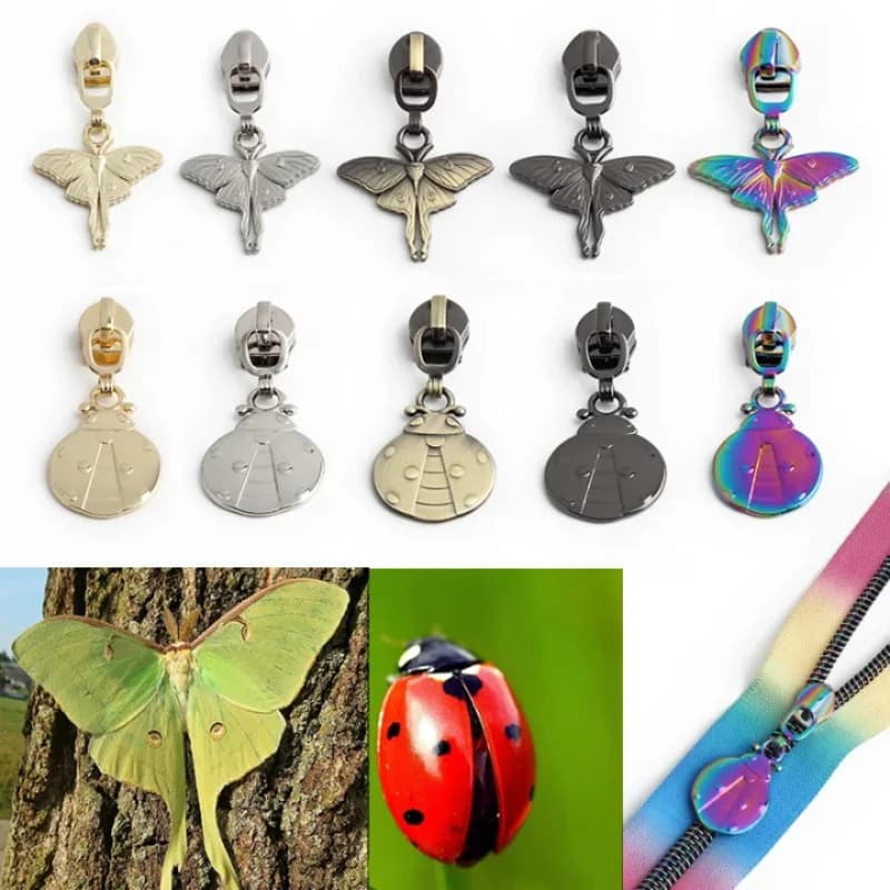 Kit di riparazione per cerniera in metallo a forma di insetto da 5 pezzi, kit di riparazione per cerniera, tasca per zaino, hardware per cucire, accessori per borse fai da te