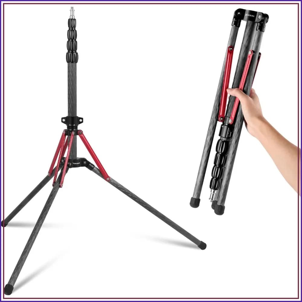 220cm Carbon Fiber Light Stand with 180° Reversible Legs, 1/4" to 3/8" Screw Adapter, Travel Tripod for Outdoor Photography Speedlite Strobe Softbox