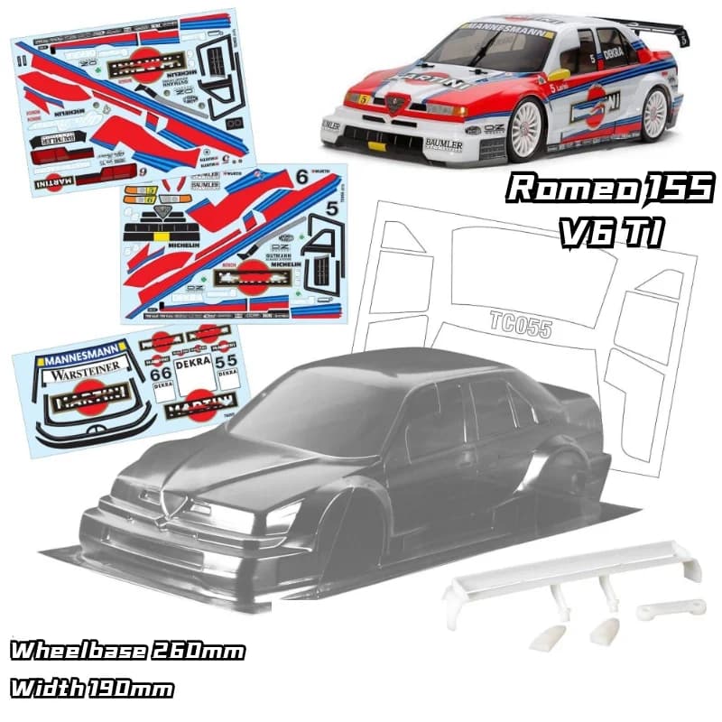 1/10 Romeo 155 V6 TI RC PC corpo shell 190mm larghezza 260mm passo whee non verniciato drift body RC per hsp hpi trax Tamiya