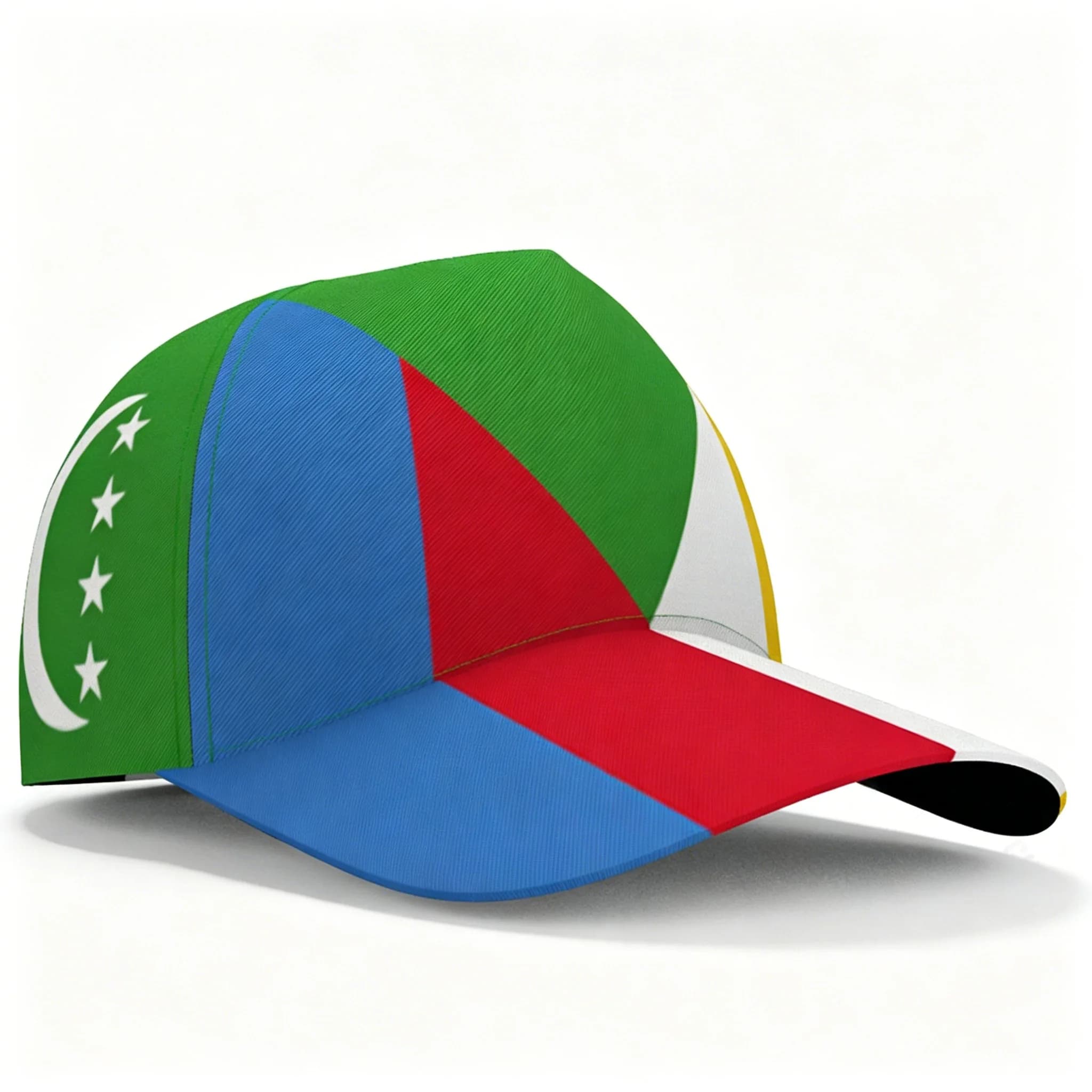 Green Blue Red Comoros National Flag Print Baseball Cap Crescent Star Geometric Block Breathable Casual Travel Sun Hat