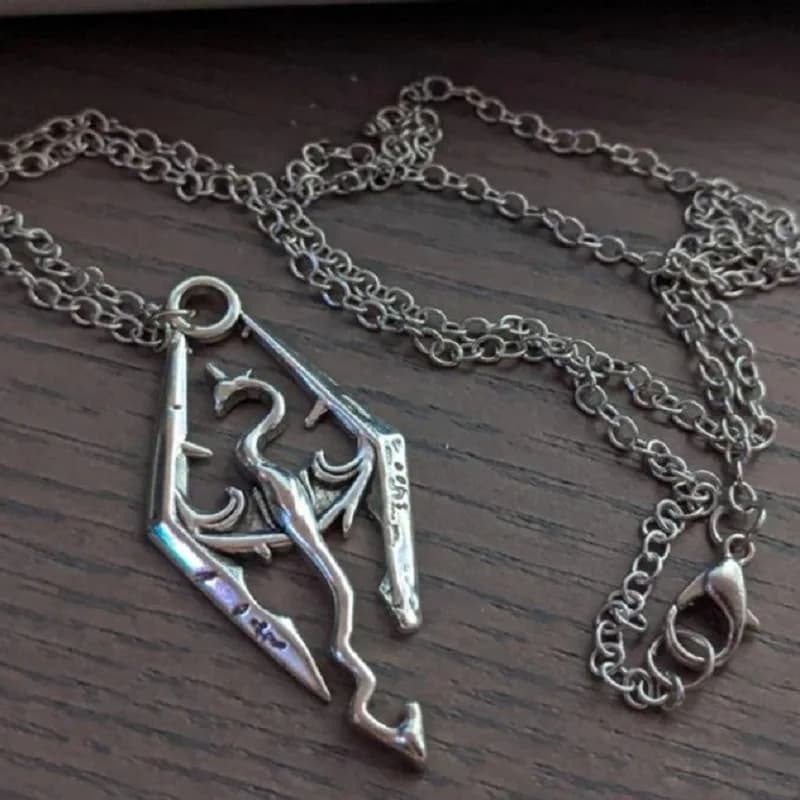 Collana vintage con drago vichingo, gioielli gotici, Skyrim, giochi, Pterosauri in argento, ciondoli prismatico, accessorio drago, per uomo