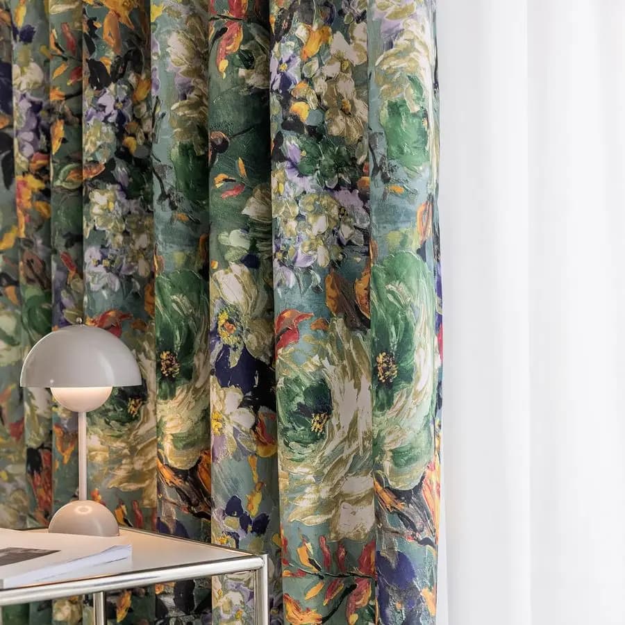 Bedroom curtains with dark green vintage floral pattern, window shades, for living room, 84 inches
