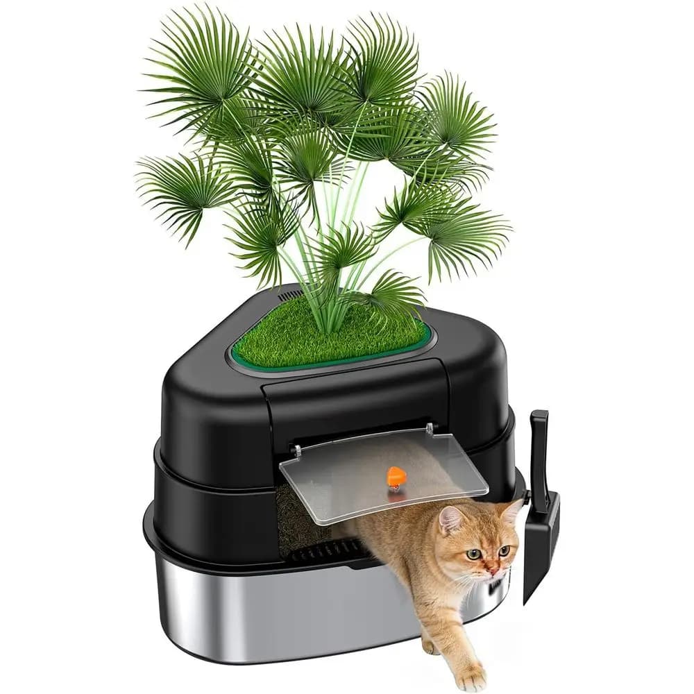 Contenitore per lettiera per gatti a forma di pianta, con pianta artificiale, fioriera decorativa, filtro al carbone ventilato per il controllo degli odori, facile da pulire