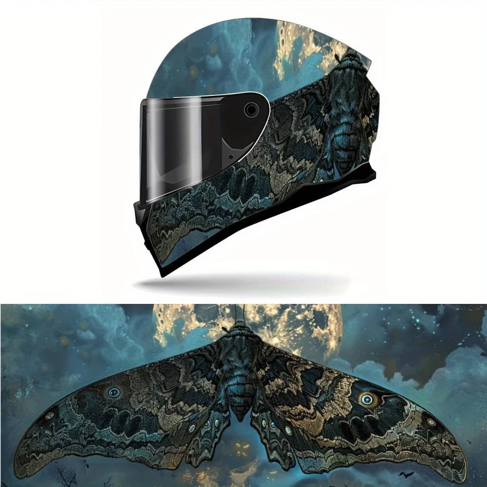 Adesivo per casco integrale con design a falena sotto il cielo notturno - Adesivo decorativo per casco da corsa per moto in stile artistico in PVC resistente, Se