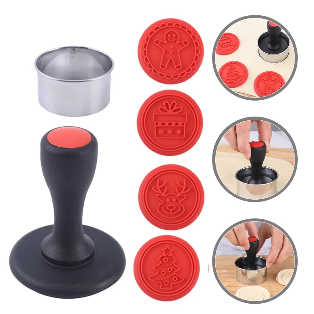1Set Christmas Cookie Stamp Mold Set Sturdy Silicone Plastic Baking Mold for DIY Cookies Holiday Treats Fondant Craft Dessert