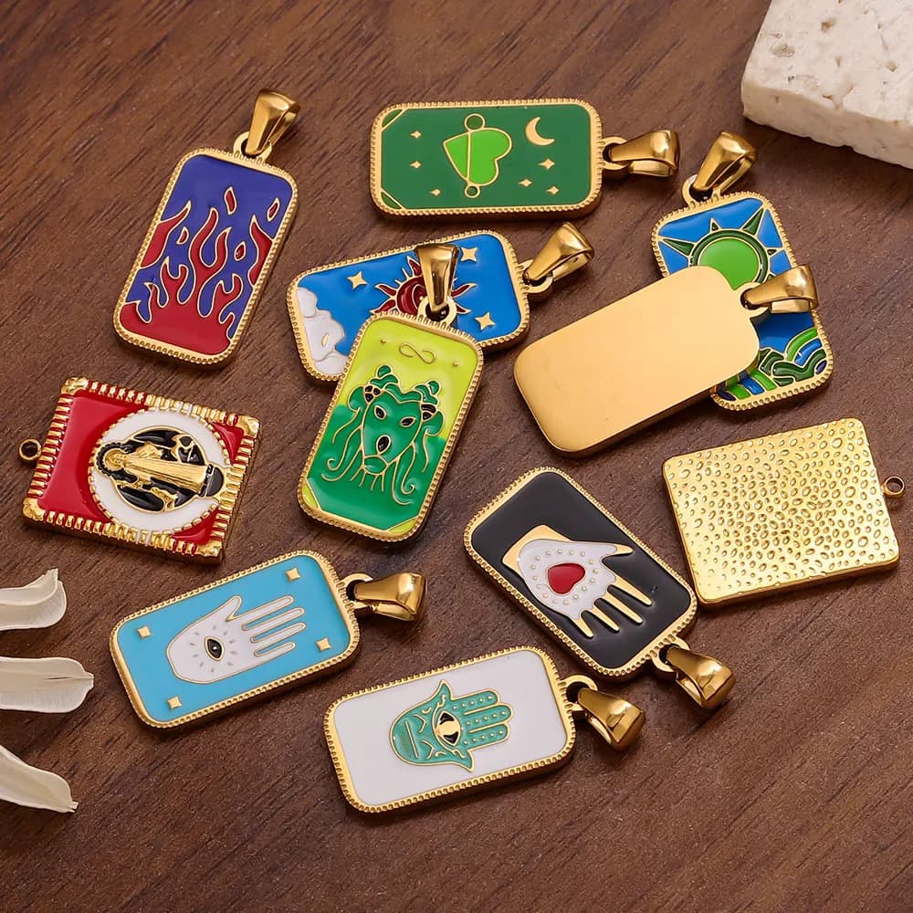 5pcs Stainless Steel Enamel Tarot Cards Sun Star Moon Evil Eye Charm Pendant for Diy Bracelets Necklaces Jewelry Accessories