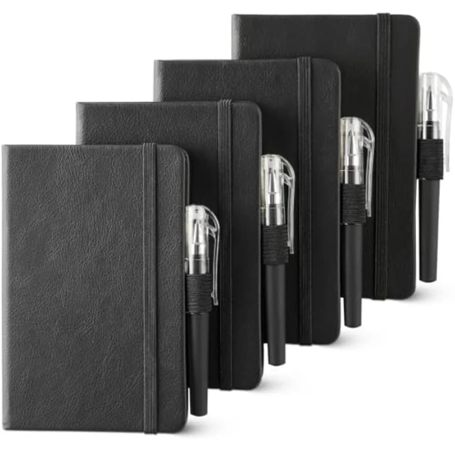 4 Pack Small Notebook Pocket Notebook, A6 Mini Leather Hardcover Journal, 3.7" X 5.7", 416 Pages Note Pads, Black