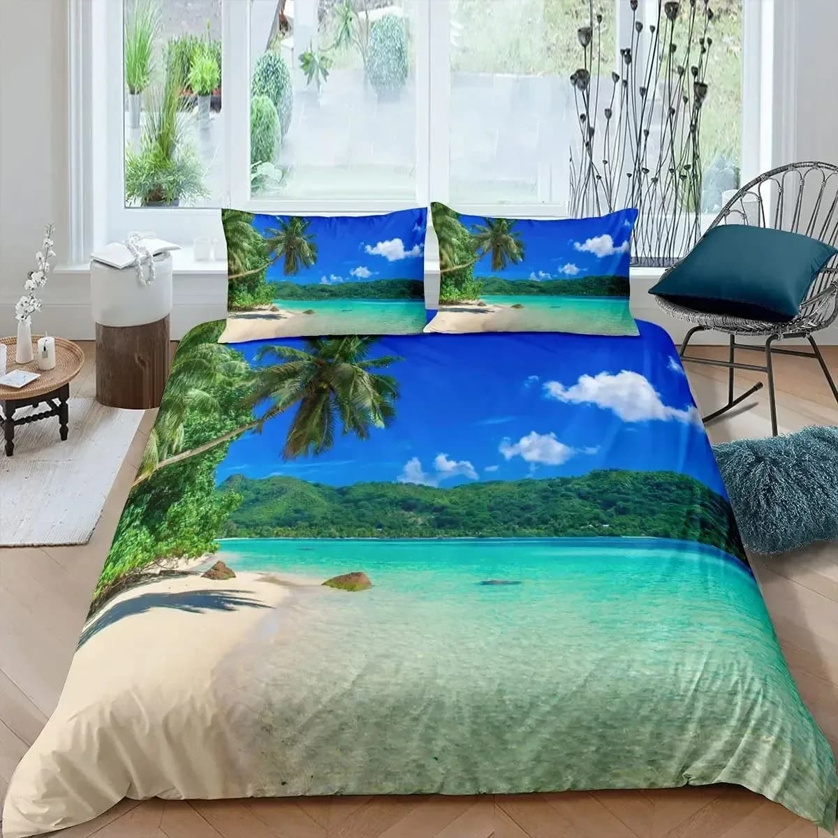Ocean Beach Tramonto tropicale Palme Comodo copripiumino Federa Set biancheria da letto Decorazione camera da letto per bambini Tessili per la casa