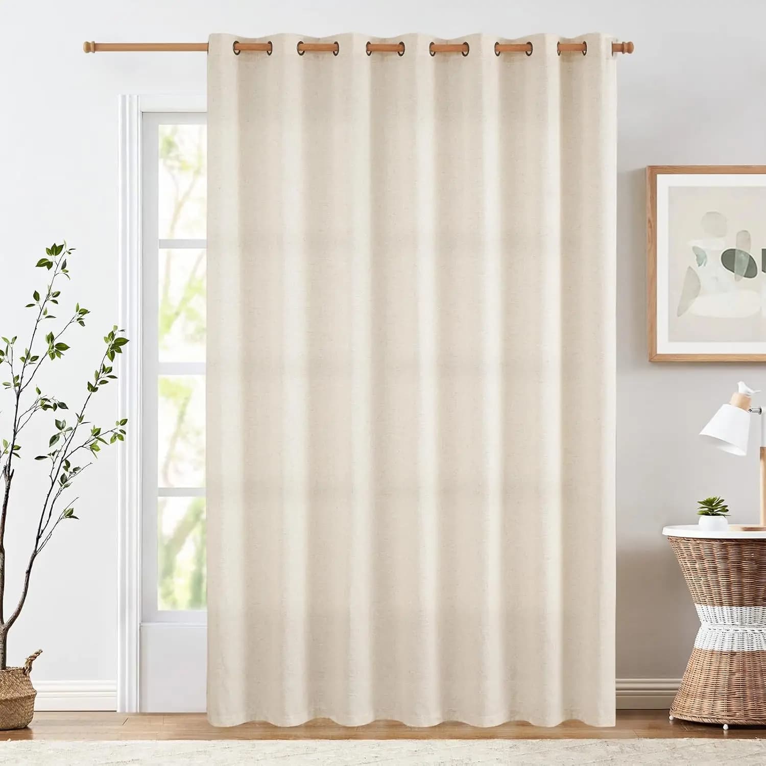 Tenda in Lino Extra Larga da 100 Pollici per Divisorio Soggiorno, Pannello per Finestra a Tutta Altezza in Stile Costiero Beige Naturale per Veranda