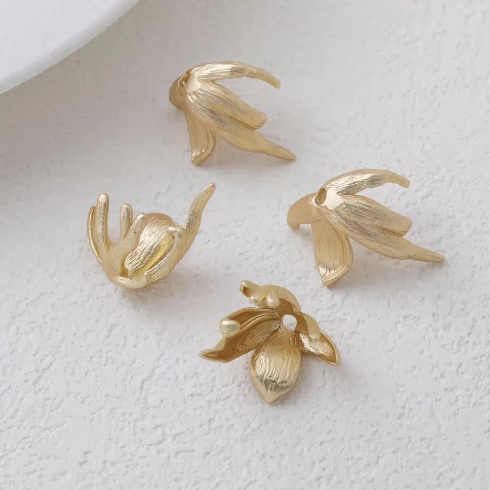 2PCS Dainty Flower Base Cap Charms Earrings Jewelry Making Eardrop Supplies DIY Brass 14k Gold Plated Accessories 21*18mm
