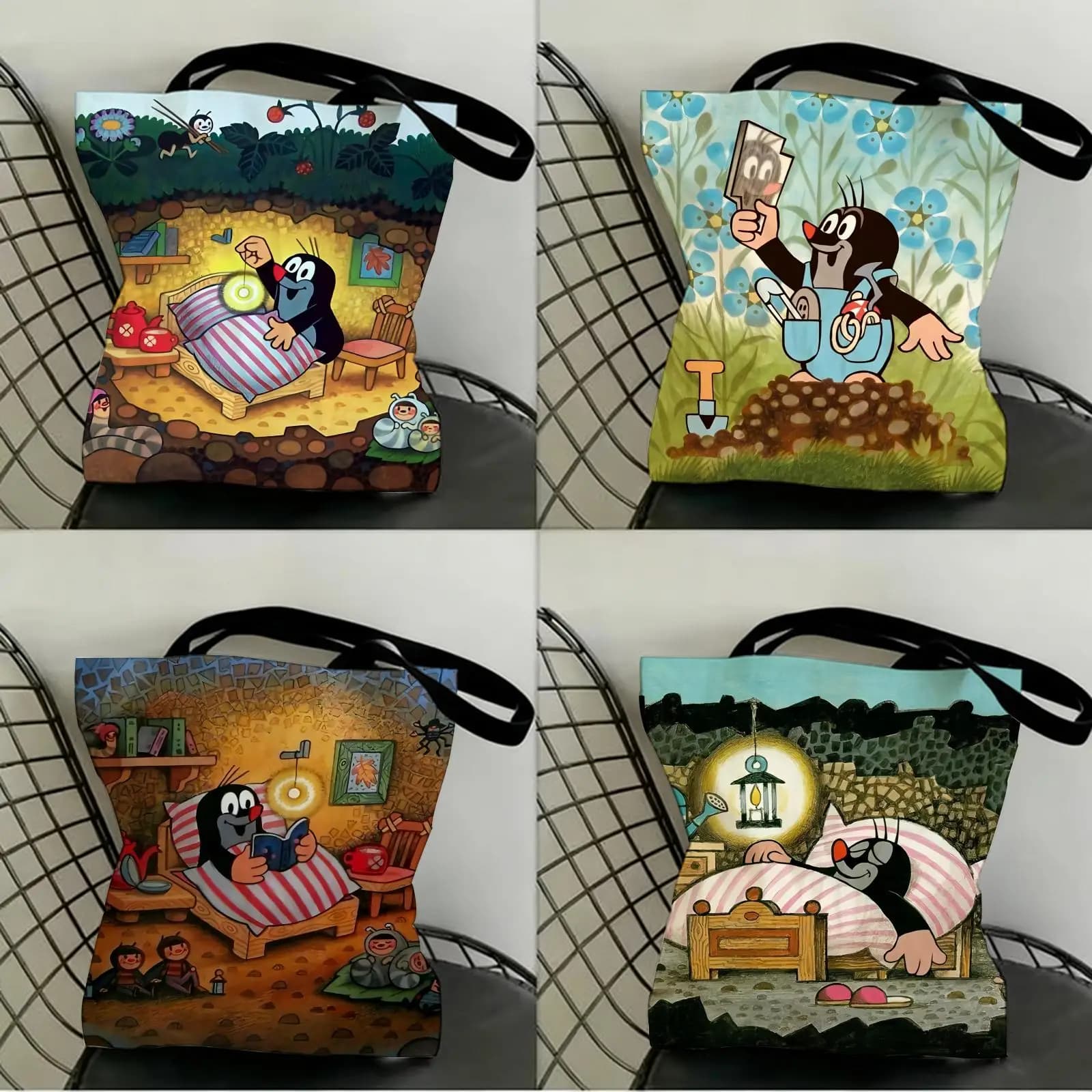 Borse portaoggetti con stampa artistica di The Little Mole, in tela, con stampa fronte-retro, borsa a tracolla alla moda, borsa per la spesa, regalo, borse ecologiche