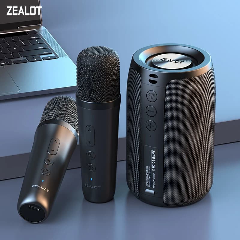 ZEALOT-S32M Macchina per karaoke Altoparlante bluetooth portatile con 1-2 microfoni wireless bluetooth 5.3 Regali per canto di famiglia a casa