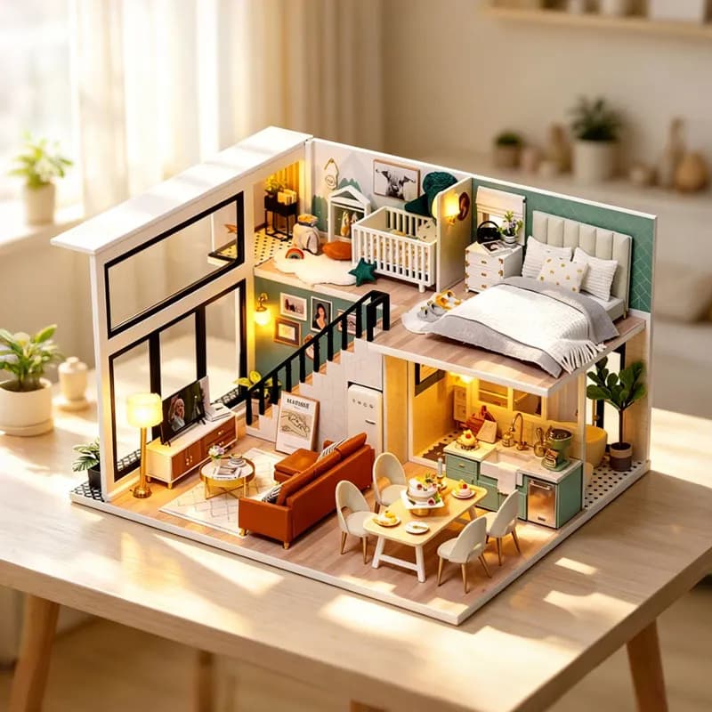 Wooden Mini Doll House DIY Handmade Duplex Apartment Production 3D Puzzle Assembly Building Toys Home for Xmas Birthday Gifts