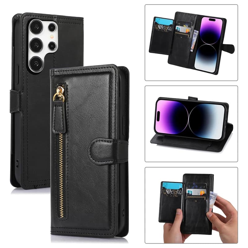 Hinge Leather Credit Card Holder for Samsung Galaxy S25 Edge S24 S22 Ultra S21 Plus S23 Fe S25Ultra Phone Cover with Support