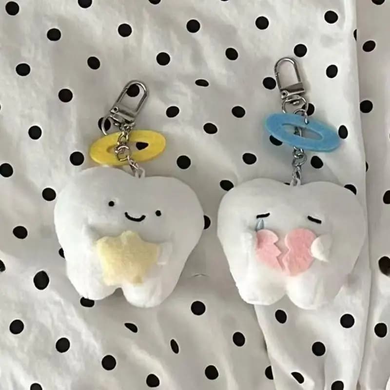 Cute Creative Tooth Wings Plush Doll Toy Kawaii Plush Cartoon Doll Keychain Backpack Pendant Bag Decoration Accessories Gifts