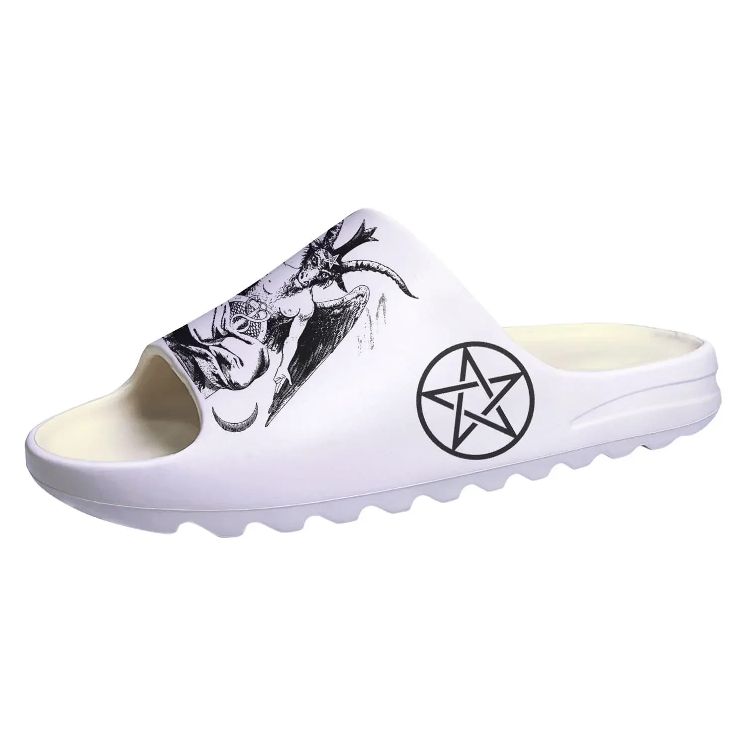Ciabatte Morbide Personalizzate con Pentagramma Baphomet Satanico Gotico, Sandali Unisex per Adulti e Adolescenti