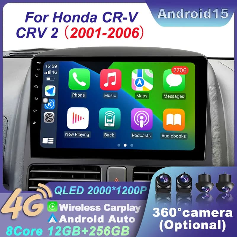 For Honda CR-V 2 2001-2006 GPS Car Multimedia Player Wireless WIFI Android 15 CarPlay DSP Stereo BT WiFi Navigation Audio System