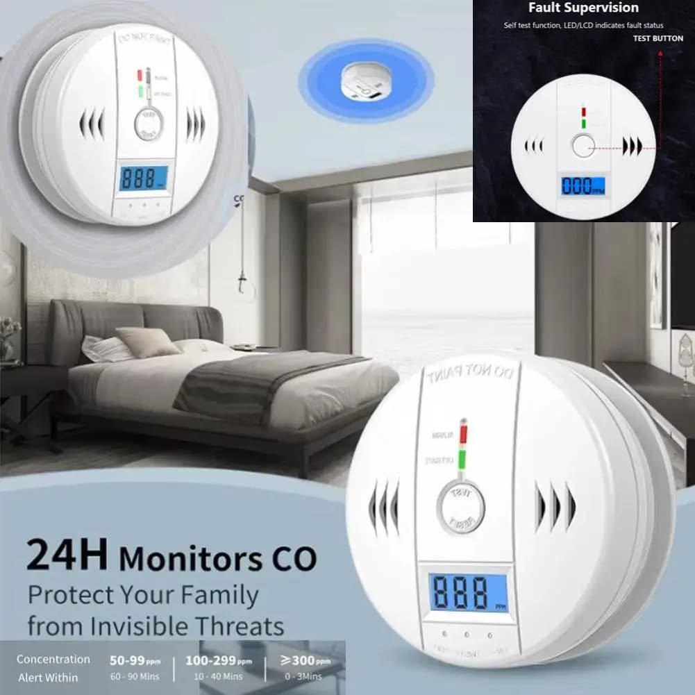 Sensore CO LCD ad alta sensibilità Funziona da solo Suono della sirena integrato da 85 dB Allarme di avviso di avvelenamento da monossido di carbonio indipendente