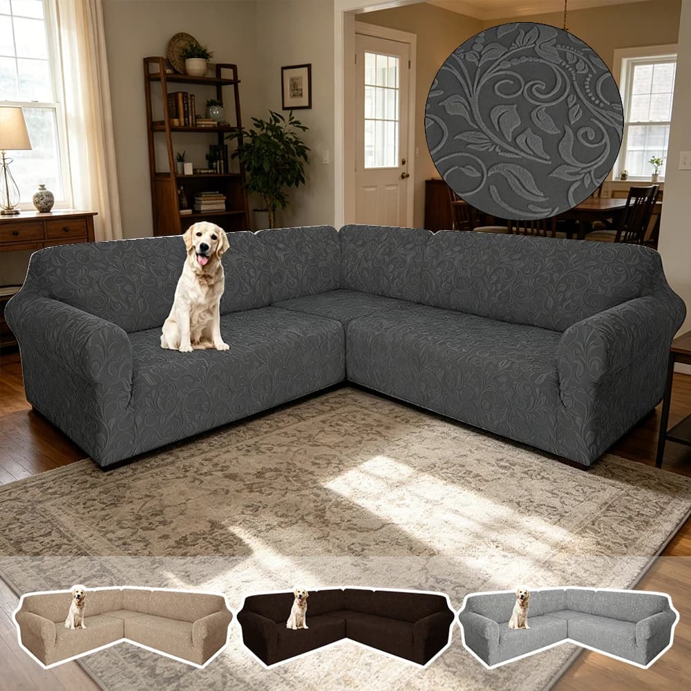 3PCS/set Jacquard Corner Couch Slip Cover 5 Seat L Shaped Sectional Sofa Cover Stretch Washable Couch Decor Furniture Protection