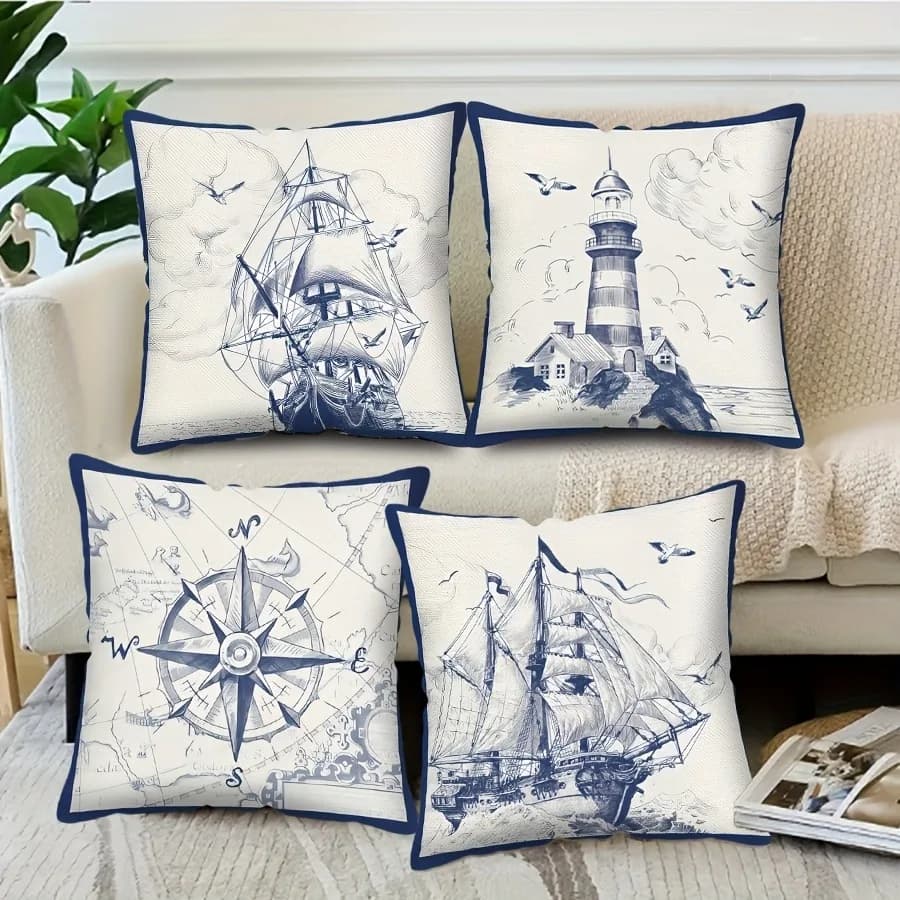 Federa per cuscino per barca a vela, faro per bussola, adatta per divano, auto, camera da letto, fodera per cuscino decorativa