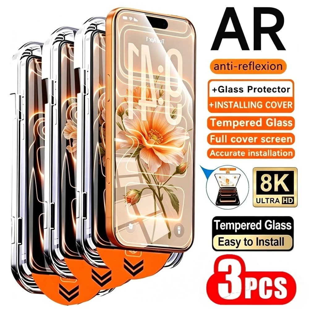 3 Pezzi Protezione Schermo HD a Copertura Totale per iPhone 17 16 15 Pro Max 17e 16e Air 15 14 Plus 14 13 12 Pro, Installazione con Un Clic, in Vetro