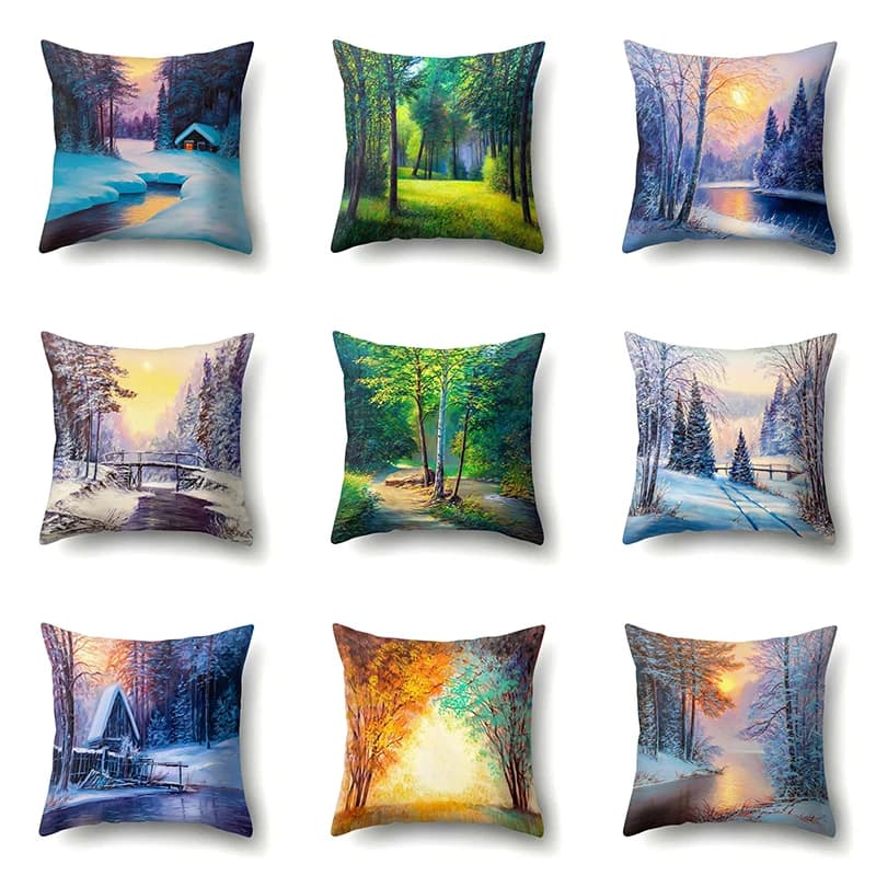 Forest Landscape Pattern Double-sided Printed pillow cover Short plush Suitable living rooms bedrooms sofas throw cushion cover