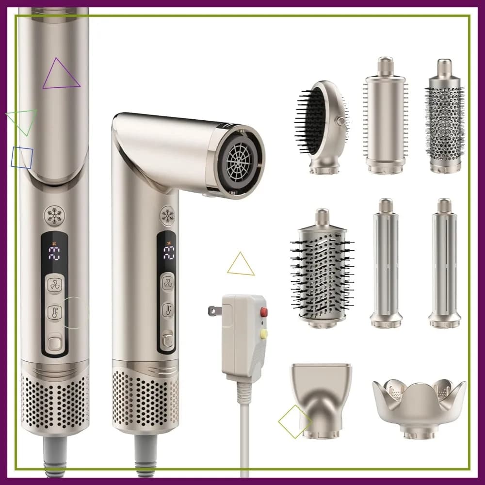 Spazzola ad aria calda 8-in-1, volumizzatore ionico, arricciacapelli e piastra, asciugatura rapida, senza effetto crespo, nessun danno da calore