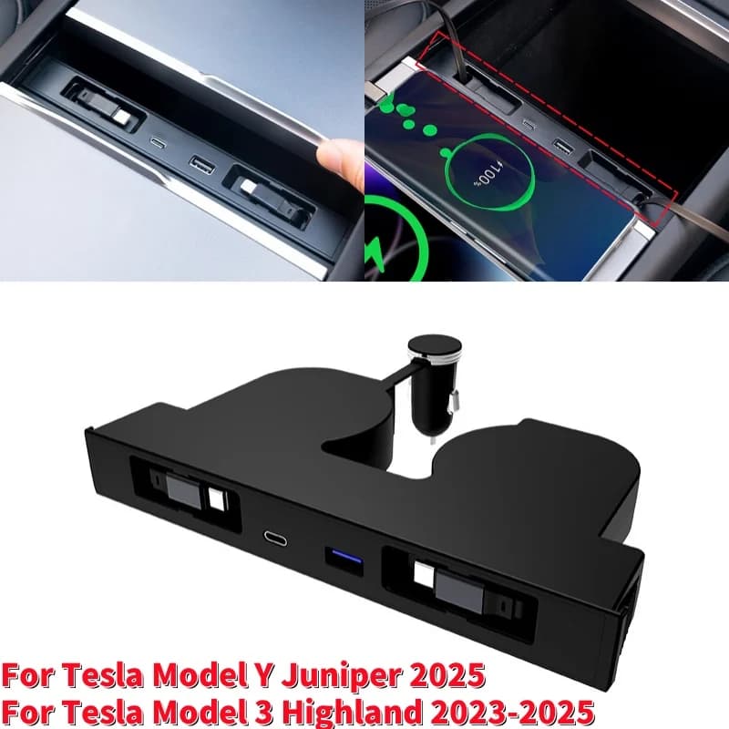 Caricatore rapido per auto USB Shunt HUB Docking station intelligente per Tesla Model Y Juniper 2025/Per Tesla Model 3 Highland 2023-2025