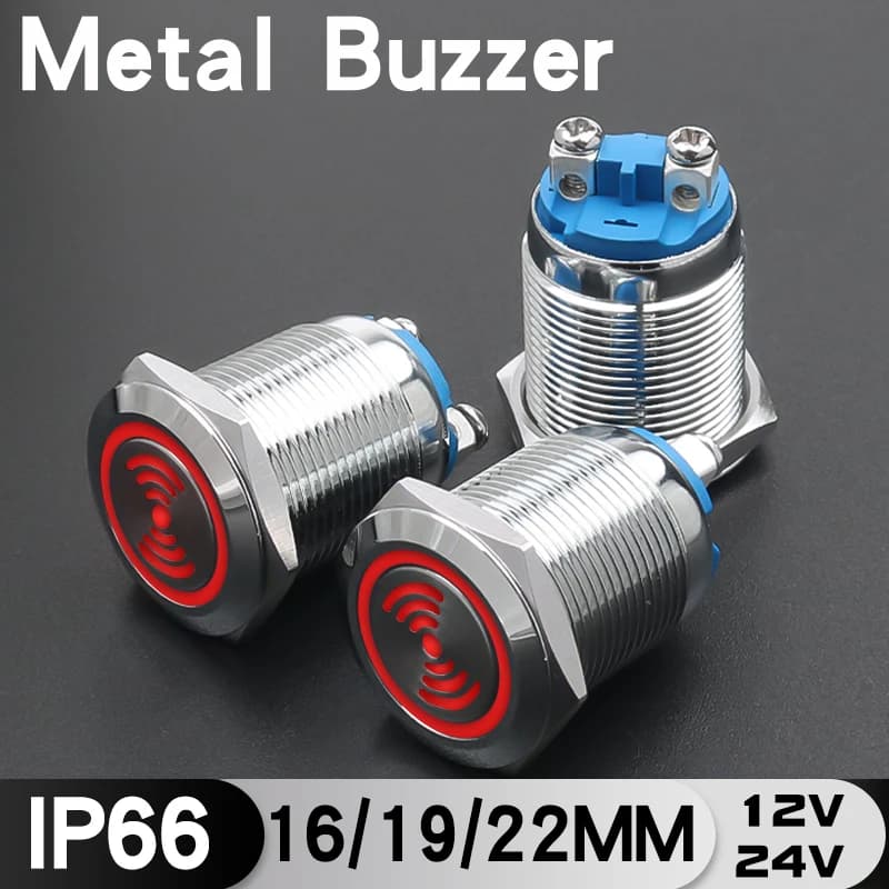 16mm 19mm 22mm Waterproof Metal Buzzer Stainless Steel Loud LED Light Flash 12V 24V Indicator Red Lamp Alarm Warning Buzzer