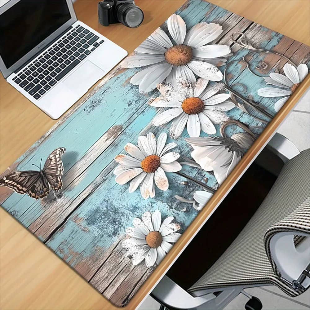 Tappetino per mouse artistico in legno con motivo margherita, accessori per tastiera e mouse da gioco, tappetino da scrivania per computer, PC, laptop, ufficio