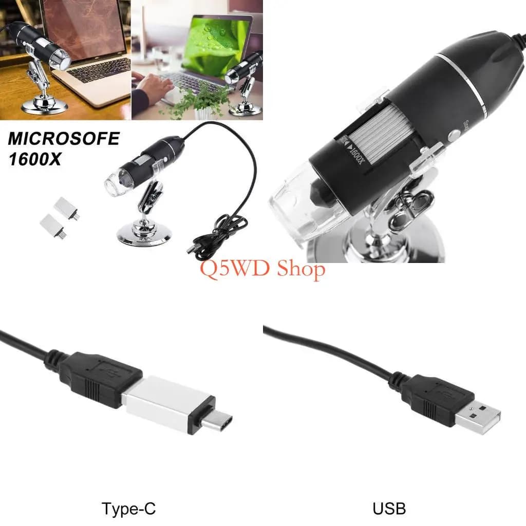 Q5WD Digital Microscope 1600X Portable con 2 Adapter Support per Androids