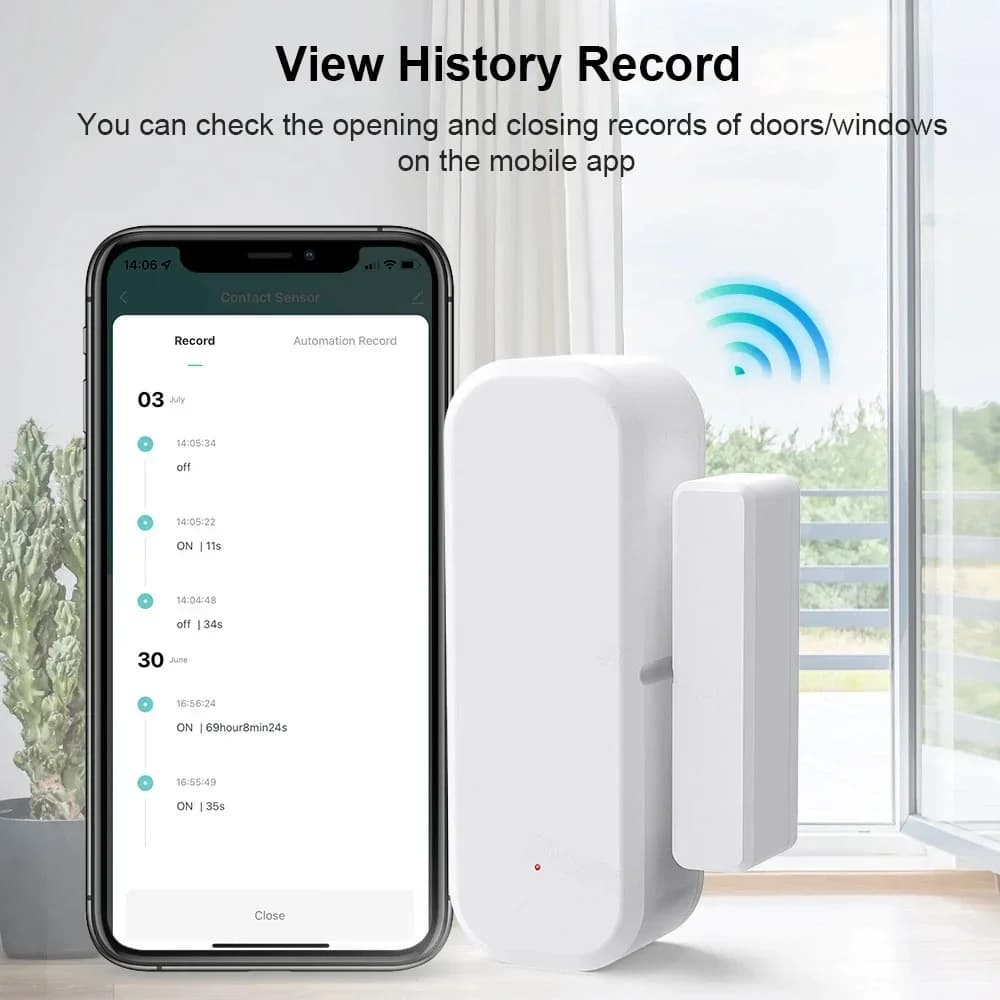 Sensore WiFi Tuya per Porte e Finestre, Rilevatore di Sicurezza Wireless, Controllo Remoto, Compatibile con App Smart Life per Sicurezza Domestica
