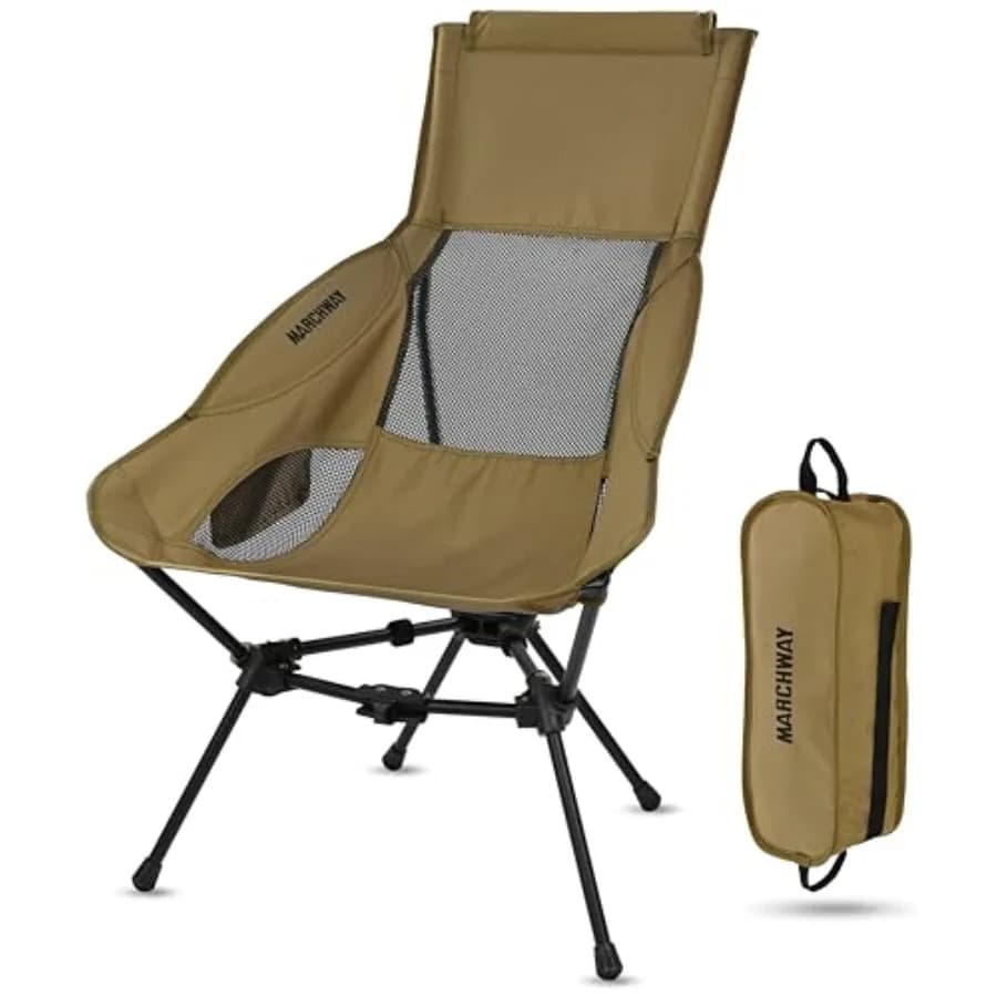 Sedia da Campeggio Leggera Pieghevole con Schienale Alto e Supporto per la Testa, Stabile e Compatta per Campeggio, Viaggi, Spiaggia, Picnic