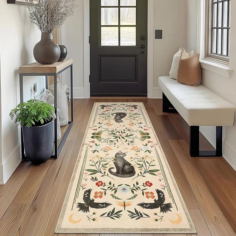 Tappeto Passatoia per Corridoio, Tappeti Lunghi Lavabili in Lavatrice, Tappetino Antiscivolo, Tappeti con Stampa Floreale per Gatti, Tappeti Decorativi per la Casa
