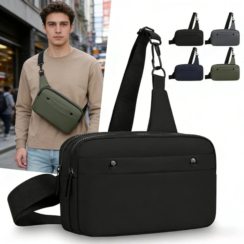 Borsa a Tracolla da Uomo in Nylon Idrorepellente, Piccola Borsa da Spalla per Ciclismo, Marsupio Multitasche con Cerniera Sicura per Viaggi