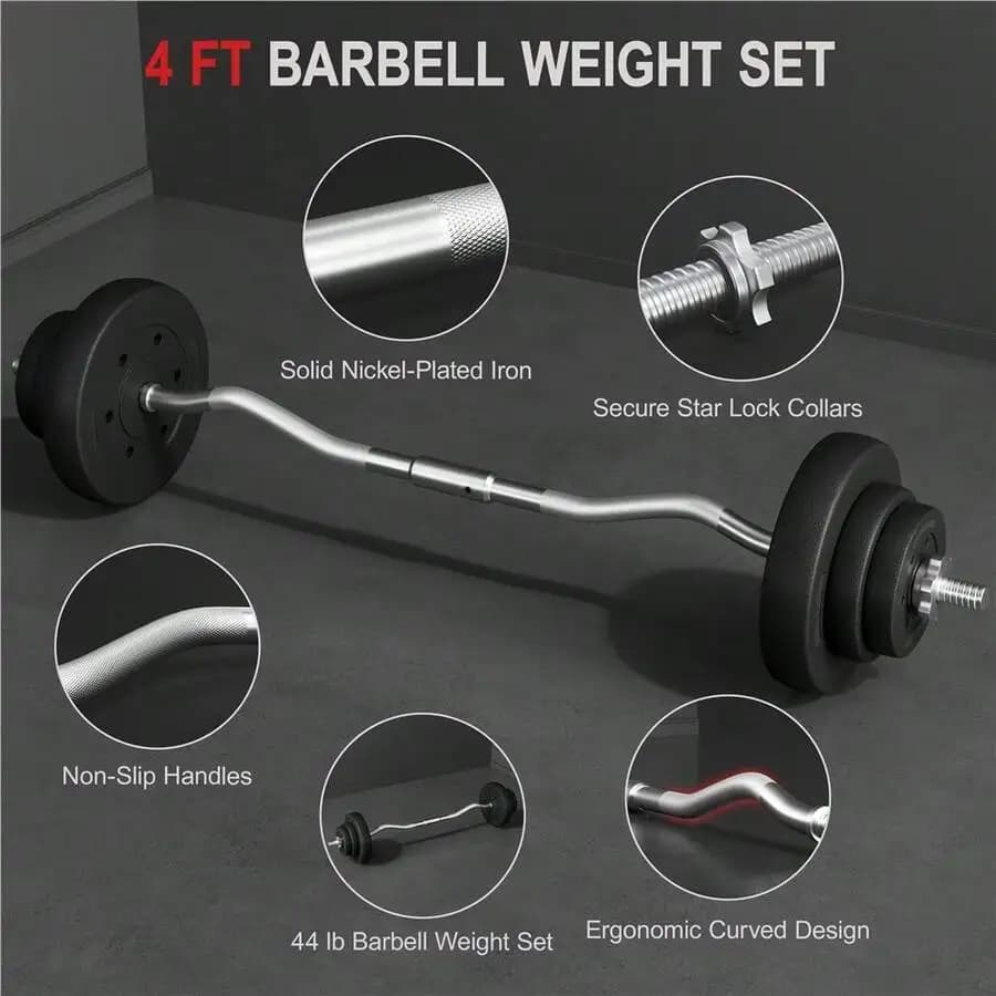 44lb Detachable Barbell Weight Set With Plates And Star Locks Weight Lifting Bars Set For Strength Training